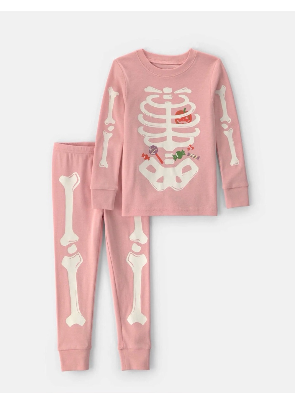 Toddler Girl 2-Piece Halloween Glow in the Dark Skeleton 100% Cotton Snug Fit Pj